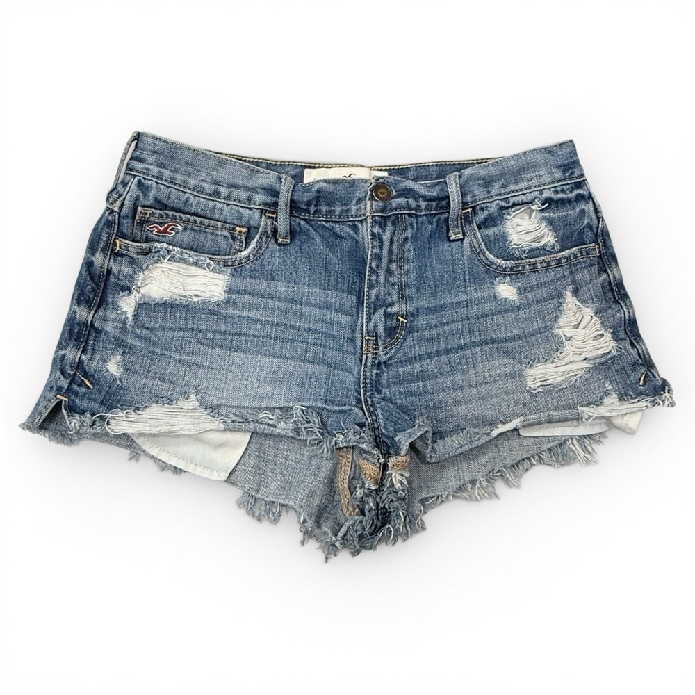 Y2k‎ Hollister Micro Mini Denim Shorts 29 Cutoff Distressed Frayed Peep Pockets